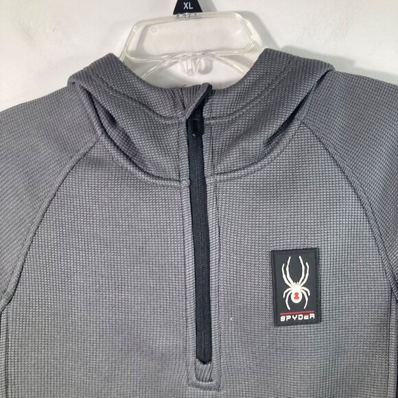 Mens Spyder Polar Pullover Half Zip Hoodie Soft Shell Jacket Gray Black M Polyes - Picture 4 of 11